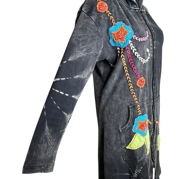 Rising International Y2K Embroidered Long Line Jacket Grey Hoodie XL Zip Cotton - Picture 7 of 10